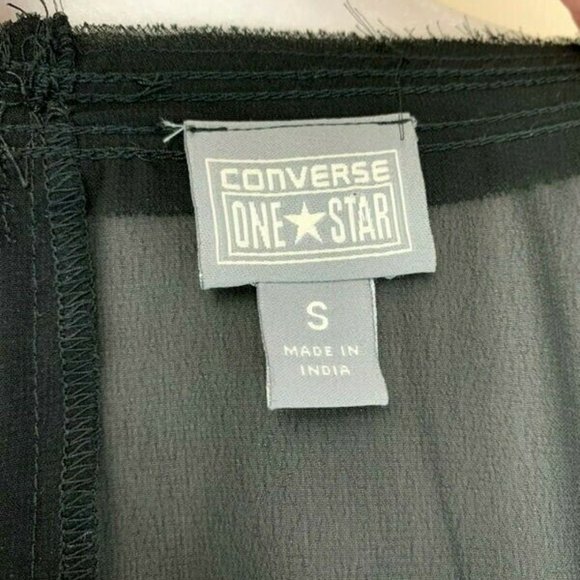 Converse One Star S Semi Sheer Black Tie Waist Tiered Ruffle Dress - Picture 8 of 9